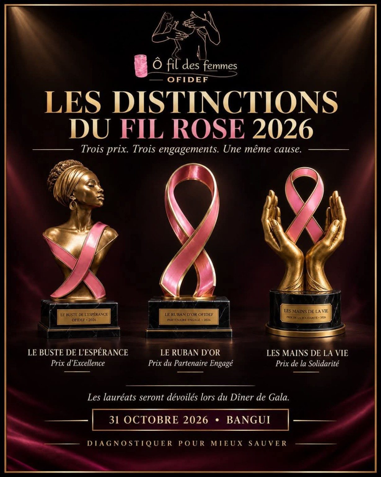Les distinctions du Fil Rose 2026 : Buste de l’Espérance, Ruban d’Or et Mains de la Vie